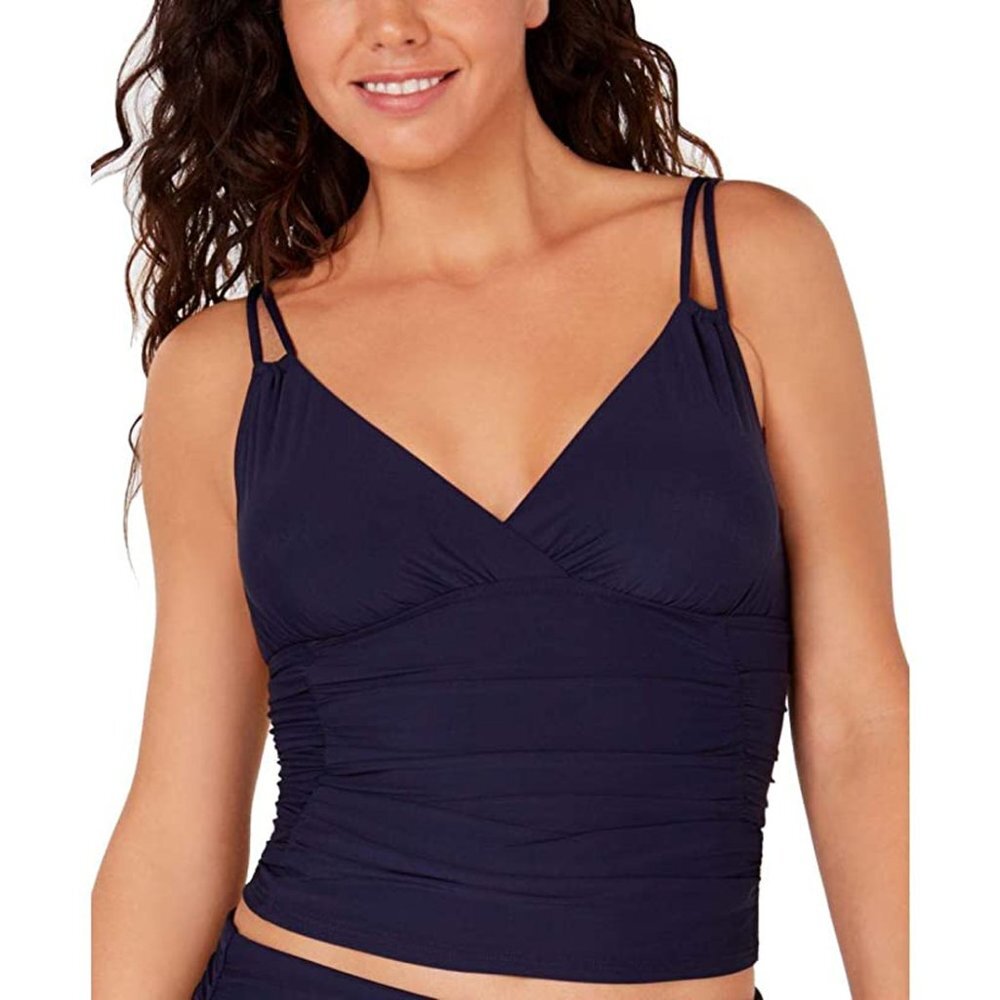 NWT Calvin Klein Women's Ruched Tankini Top Navy